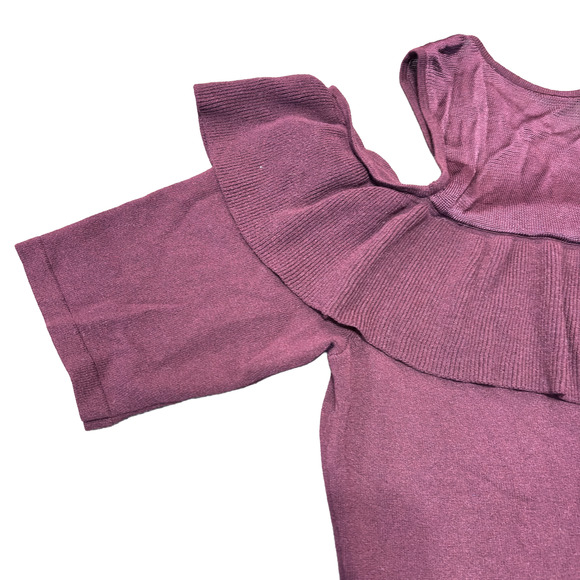 International Concepts Cold Shoulder Ruffle Top Purple Short Sleeve Blouse Large - Picture 9 of 13